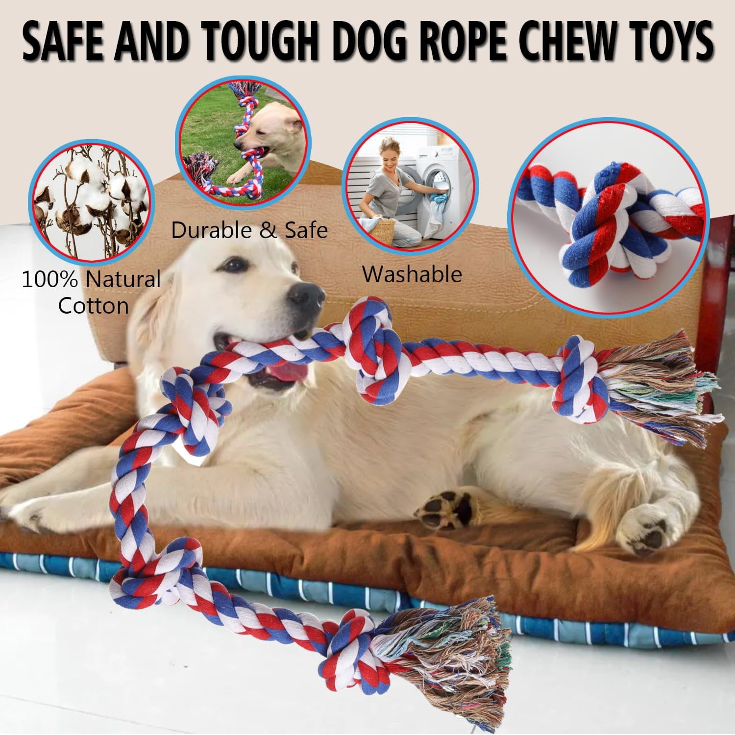 Olurrisa Dog Rope Toys for Aggressive Chewers, 5 Knots Rope Chew Toy for  Large Dogs Under 15$