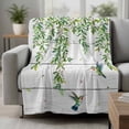 thumbnail image 2 of Spring Botanical Blanket Soft Cozy Warm Throw Blanket for Couch, Plush Fuzzy Flannel Fleece Blankets for Sofa, Watercolor Leaves Flowers Birds Gray Wood Bed Blankets Gifts for Men, 32"x48", 2 of 9