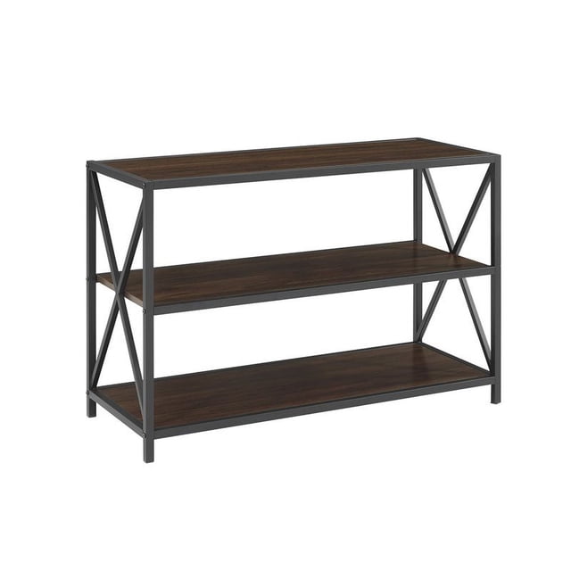 Pemberly Row 40" X Frame Metal Bookshelf in Dark Walnut