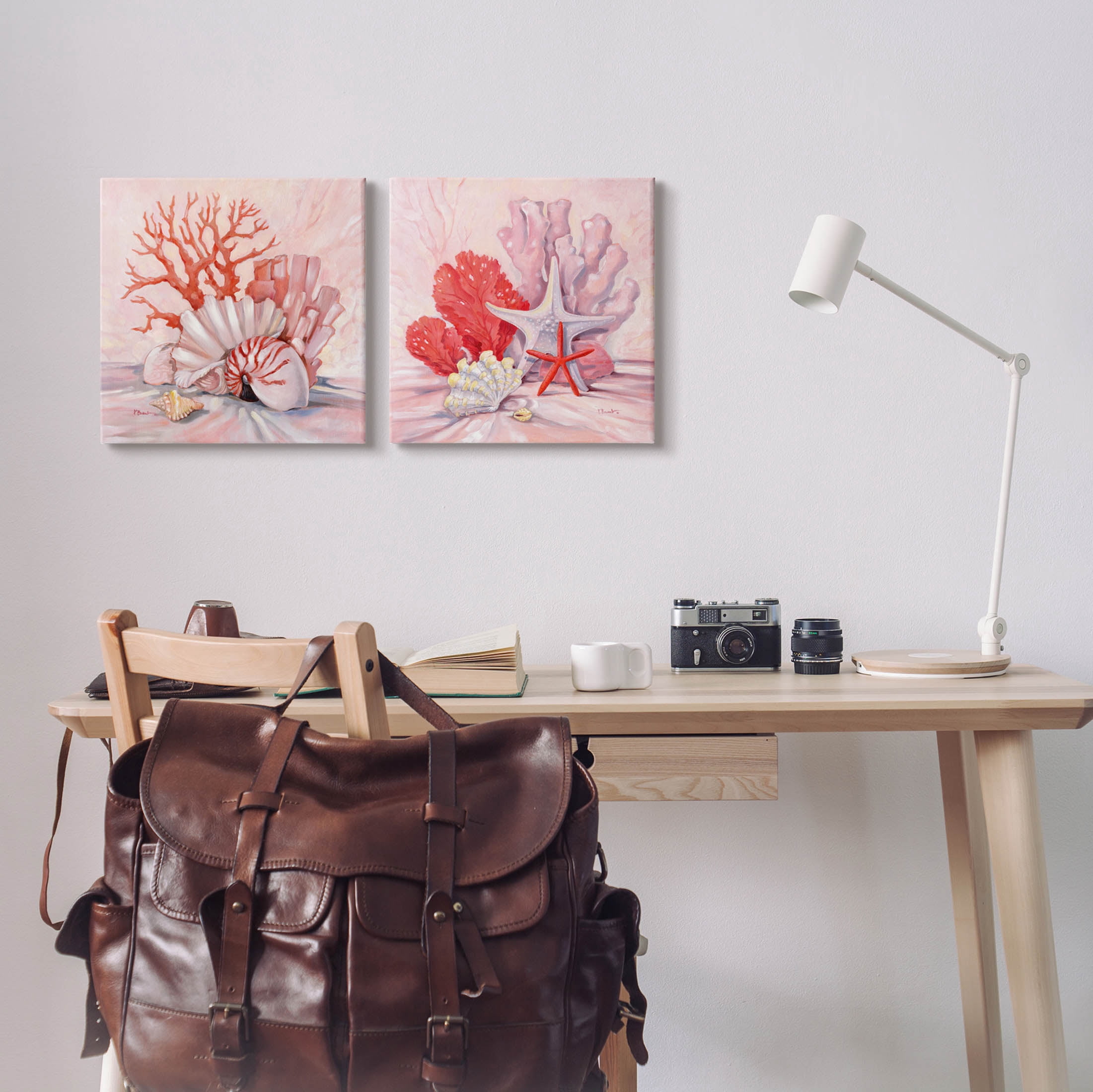 Stupell Industries Pink Coral Sea Life Painting Gallery Wrapped Canvas Print Wall Art, Set of 2, Design by Paul Brent