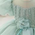 thumbnail image 5 of THDHVS Flower Girl Dress,Puff Sleeve Princess Party Gown Elegant Fashion Design for Girls Bridesmaid Birthday Dinner Stage Show,Girls Party Dress Green 4-5 Years, 5 of 9