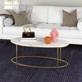 thumbnail image 7 of Evelyn&Zoe Francesca 42" Wide Oval Coffee Table with Faux Marble Top, Brass/Faux Marble, 7 of 7