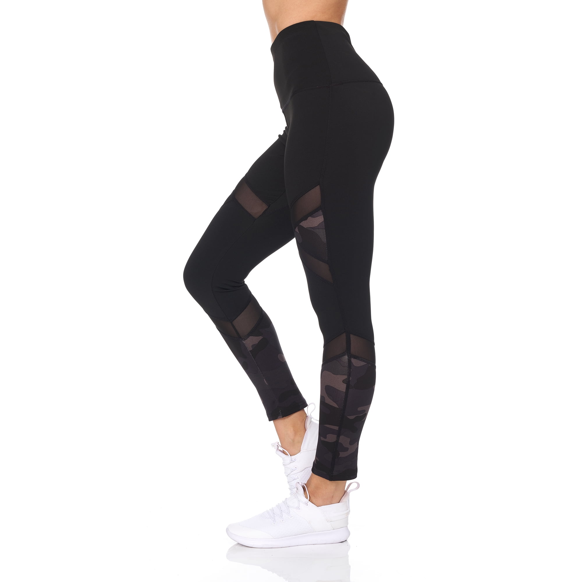BSP Women's High Waist 7/8 Legging With Sheer Mesh & Camo Panel