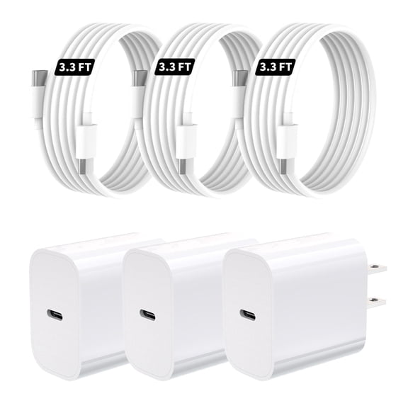 TOPADRE For iPhone 20W Fast Charger 3-Pack with 3.3Ft USB-C to USB-C Cable, PD Wall Adapter, Compatible with iPhone 15/16