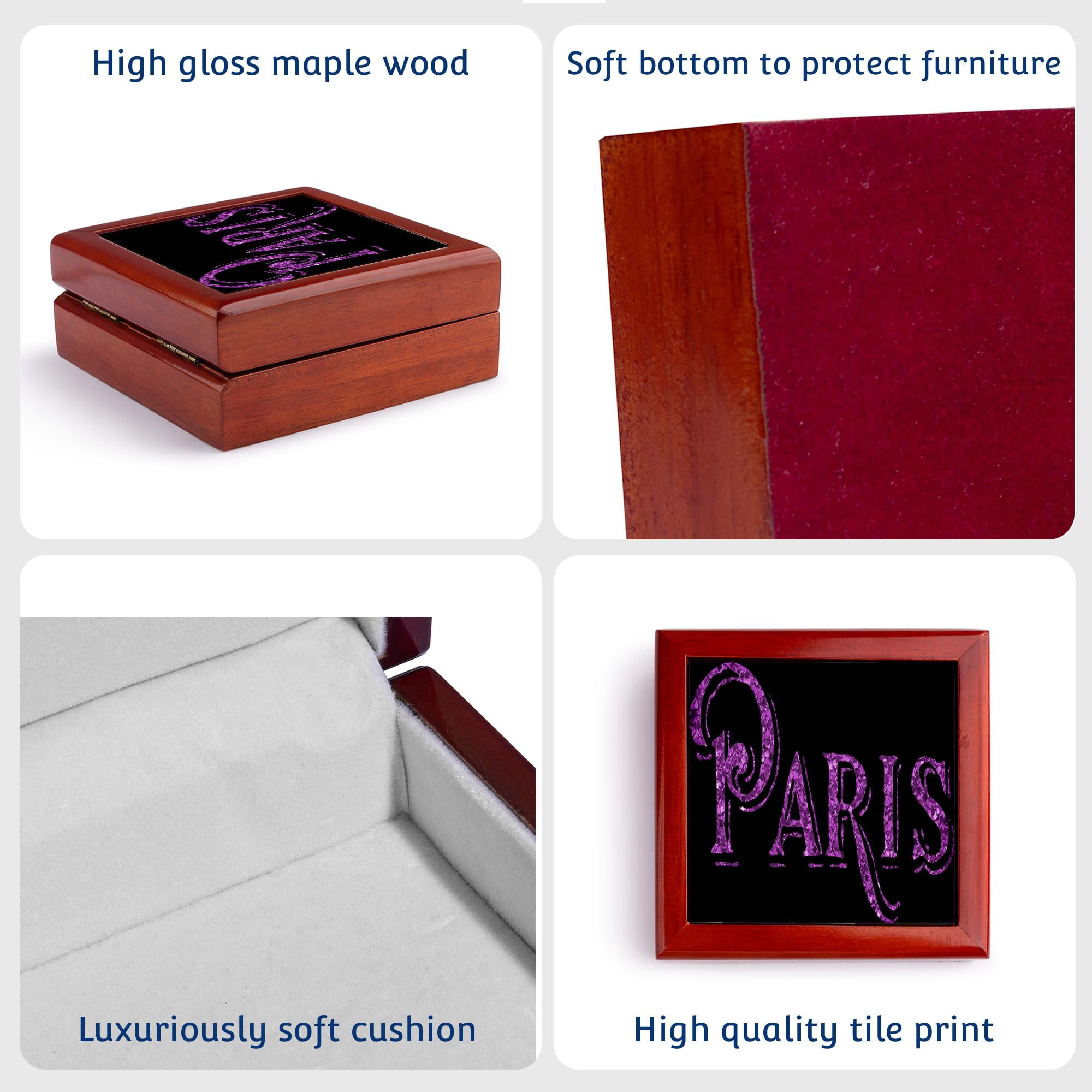 3dRose, The Word Paris In Purple, Jewelry Box 5.5x5.5 inch with 4 inch tile
