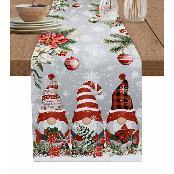 Table Runners 108 Inches Long Dress Scarves, Grey Christmas Farmhouse Coffee/Dining/Kitchen Table Runner for Living Room, Gnomes Xmas Tree Poinsettia Eucalyptus 13x108 Inch