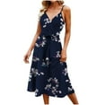 thumbnail image 2 of Lilgiuy Women'sV-Neck Sleeveless Printed Print Mid Claf Dresses +Belt Navy,12 Fall Dresses for 2022 Spring Winter, 2 of 5