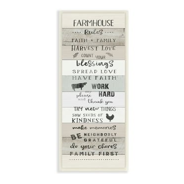 Stupell Industries Farmhouse Rules Inspirational Family Phrases Striped Plank Pattern, 7 x 17,Design by CAD Designs