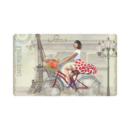 Bicycle Mat MKHERT Vintage Paris Eiffel Tower Pin-up Girl Bike Flowers Doormat Rug Home Decor Floor Mat Bath Mat 30x18 inch ()