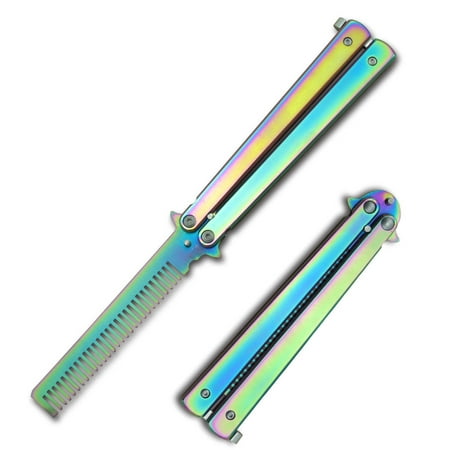 Titanium Rainbow High Quality METAL Folding Butterfly Balisong (Best Butterfly Knife Comb)
