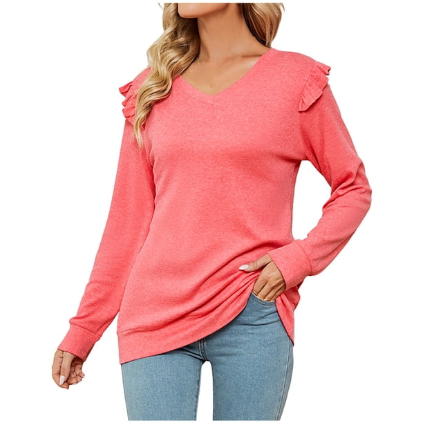 Blusa informal de manga larga con volantes y manga larga para mujer Fridja bvmnju3501