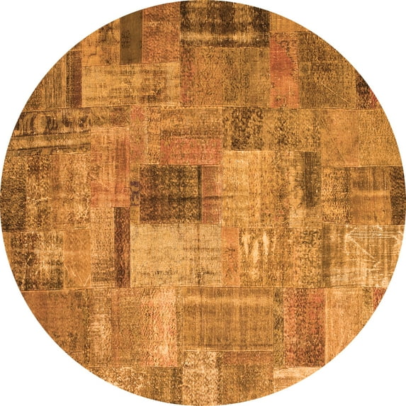 Ahgly Company Indoor Round Patchwork Orange Transitional Area Rugs, 8' Round