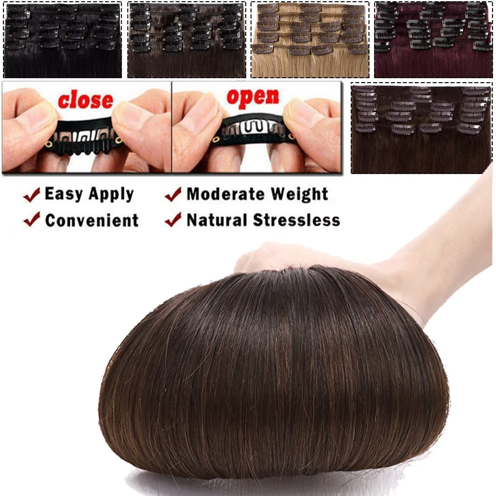 MY-LADY 8Pcs 18Clips Clip in Hair Extensions Human Hair for Women Double Weft Brazilian Remy Straight Human Hair Clip in Hairpiece 16inch #1BT4 Black Brown to Medium Brown