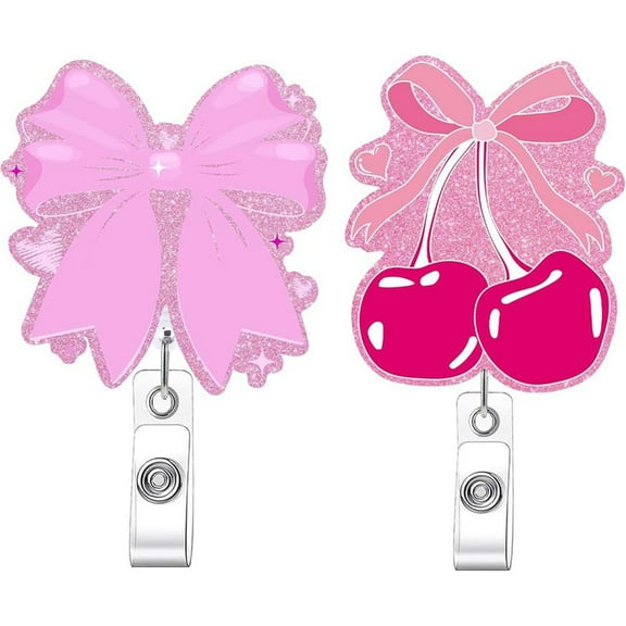Jesscasday 2 Pcs Acrylic Carabiner Holder Bows Badge Reels ID Badge Holder Retractable Keyring Name Card Holder for Office School