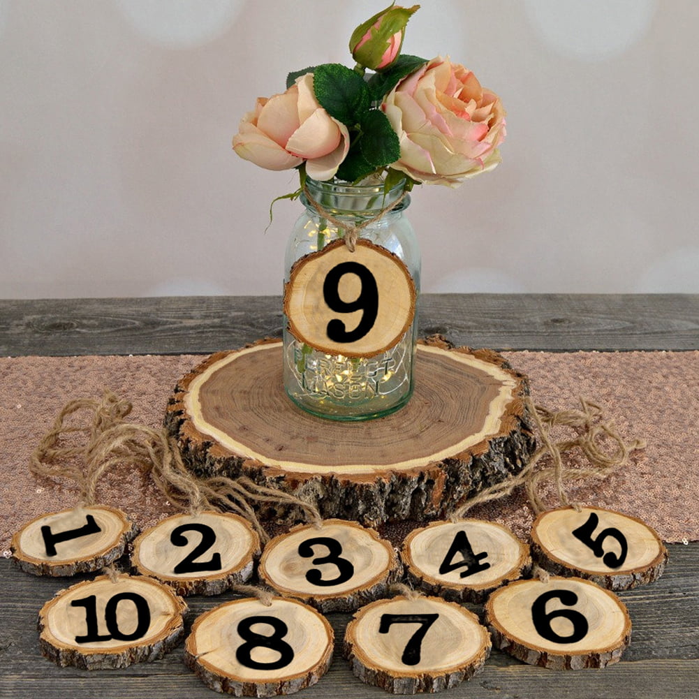10Pcs 1-10 Numbers Round Wooden Signs Wedding Party Table Numbers with