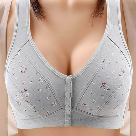 Riecok Womens Bra Wirefree Row Buckle Front Button Shaping Cup Daily Bralette Breathable Spaghetti Straps Basic Bra Comfy Beautifully Bras Lingerie Plus Size 3XL Gray