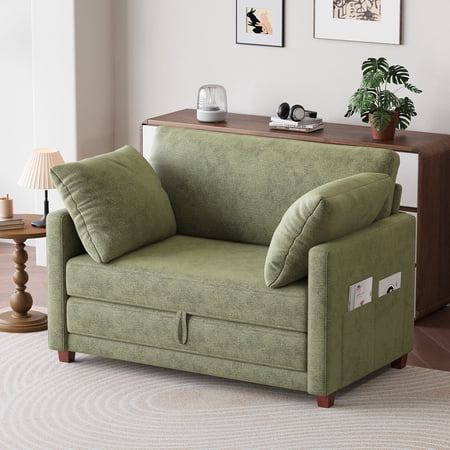BedLuxury 51" Foldable Loveseat Sofa Bed, Futon with Storage Pocket ,Mordern Sleeper Couch for Small Space,Green