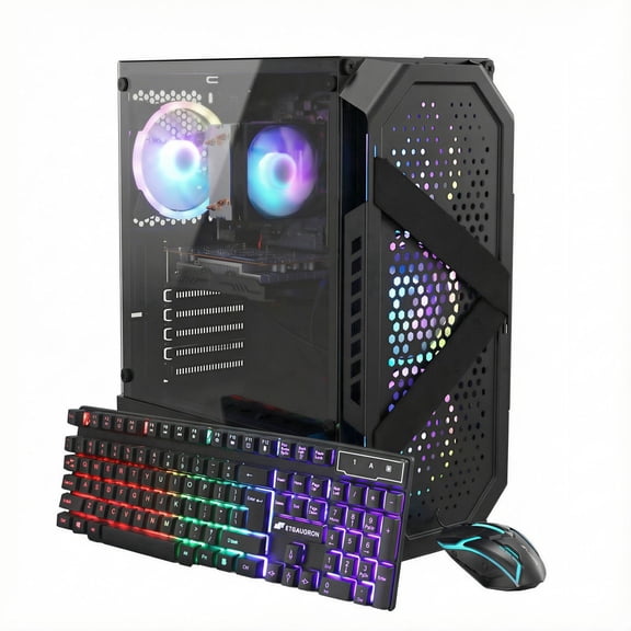 STGAubron Gaming PC Desktop, AMD Ryzen 5 5500, RX 6500 4G, 16G DDR4, 512G SSD, WiFi 6, BT 5.2, RGB Fan x4, Win 11 Home