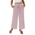 thumbnail image 3 of Clossjun Womens Striped Print Pants Drawstring Y2k Casual Daily Wear Athletic Pants Loose Fit Wide-Leg Lightweight Trousers With Pockets S, 3 of 6