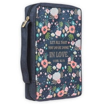 Christian Art Gifts Men/Women's Bible Cover All That You Do 1 Corinthians 16:14, Navy Floral Canvas, Large