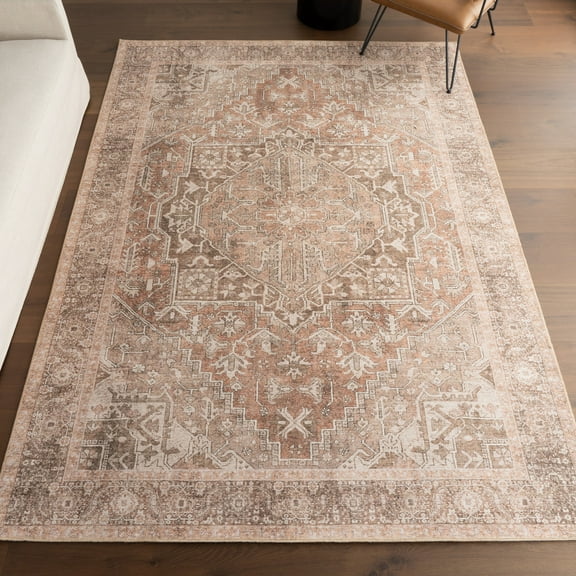 Nuloom Hillstone Collection Traditional Vintage Medallion Area Rug, 6' 7" x 9', Mariposa Light Brown