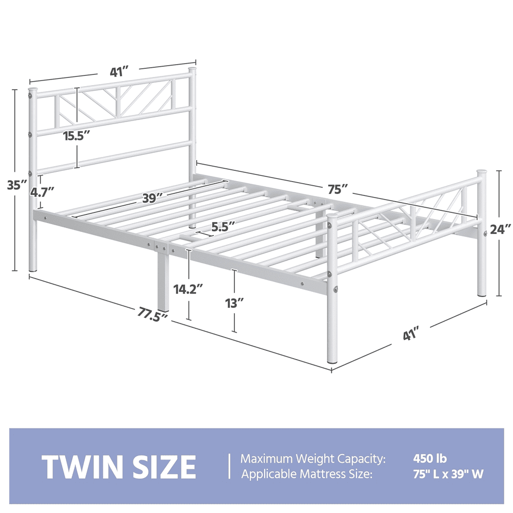 Fullfurnique Minimalist Metal Platform Bed with Arrow Design Headboard for Adult, Queen, White