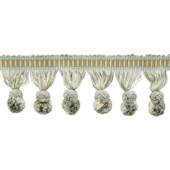 3" (7.5cm) Marrakesh Collection Pompom Tassel Fringe Trim with Fancy Woven Gimp header # PPFRW,, Light Sand Blue #VL05 (Light Blue, Sand Beige, Baby Blue) Sold By The Yard (36"/3 ft/0.9m)