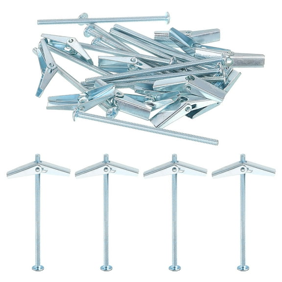 Uxcell 15Pack Spring Toggle Bolt Anchors, 1/8"x3" Male Thread Spring Loaded Hollow Wall Round Head Toggle Bolt