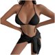 thumbnail image 1 of Traje de baño para mujer, bikini de color liso sin espalda con cordón y tirantes divididos, conjunto de tres piezas, trajes de baño para mujer, 1 of 5