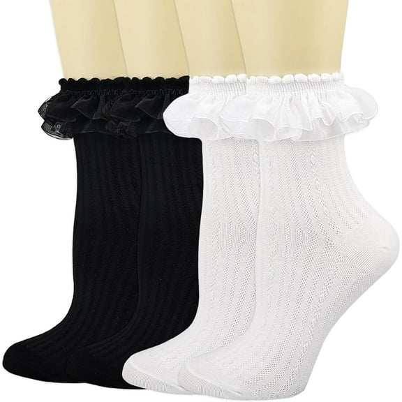 YooGuoGuo Womens Crew Socks Lace Ruffle Frilly Cotton Cute Princess Ankle Dress Socks for Girl 4 Pack