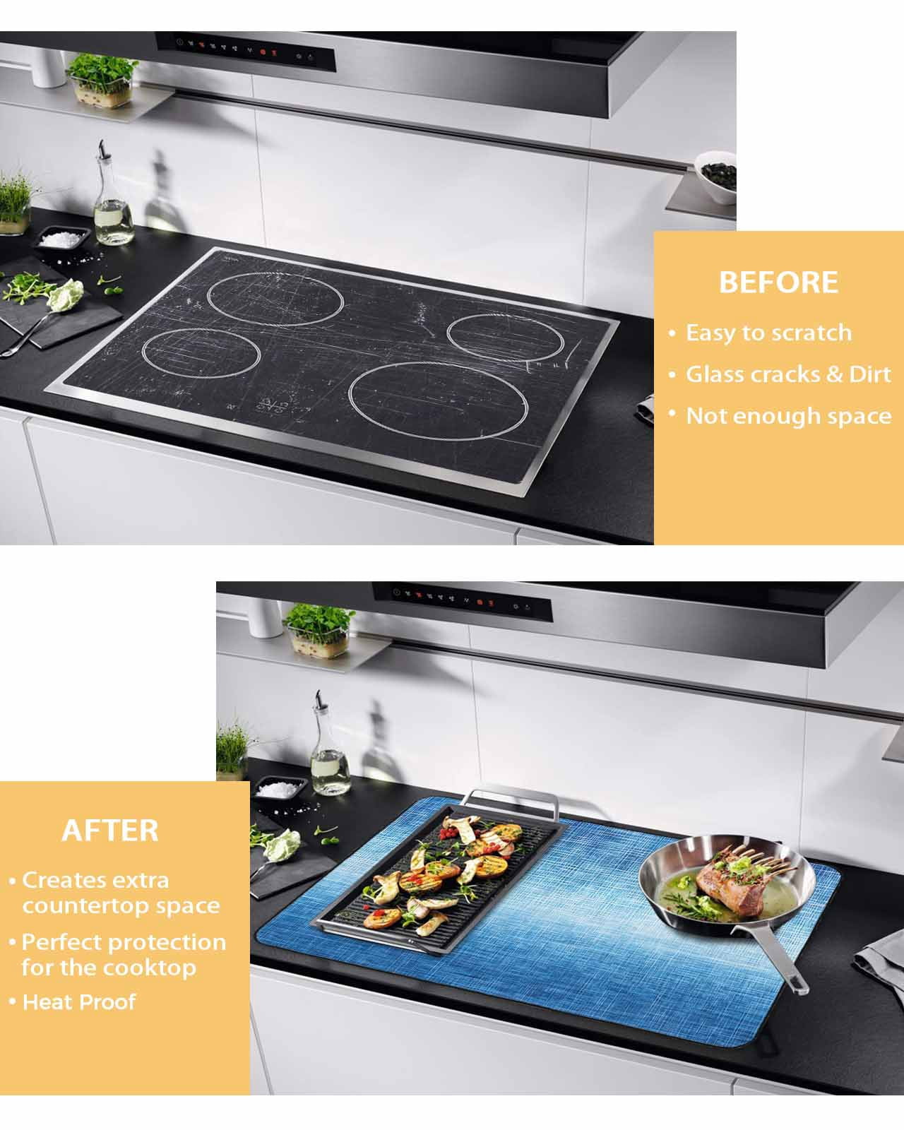 nqOlkjepod Large Induction Cooktop Protector Mat 31"x24", Blue Ombre Stove Top Covers for Electric Stove, Vintage Chic Gradient Abstract Texture Art Stove Burner Cover Mats, Glass Top Stove Cover