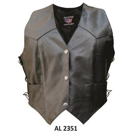 Ladies XL Size Basic Vest with Side Laces Naked Buffalo Leather 2 front 2 inside