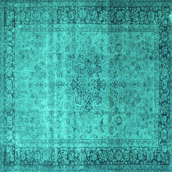 Ahgly Company Machine Washable Indoor Square Persian Turquoise Blue Traditional Area Rugs, 4' Square