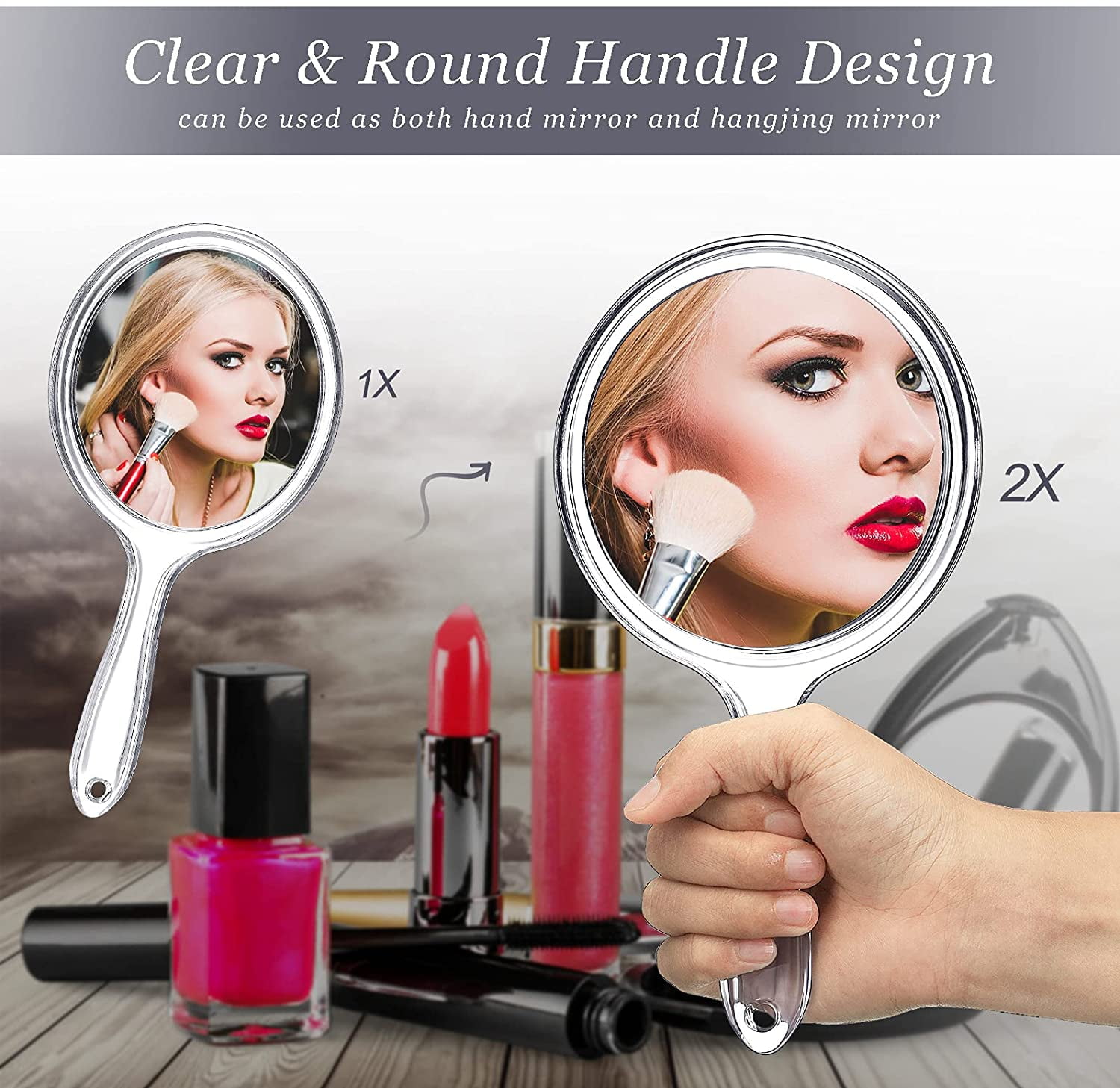 Handheld Compact Travel Cosmetic Mirror, Double-Sided 1X/ 2X Handheld Compact Travel Cosmetic Mirror, Double-Sided 1X/ 2X