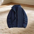 thumbnail image 3 of vdgthytj Jackets for Women Fleece Full Zip Stand Collar Long Sleeve Solid Fall Winter Casual Outerwear with Pockets(XX-Large,Navy), 3 of 4