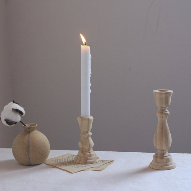 Retrok 4.1" Unfinished Candlestick Holders Wooden Candle Holder