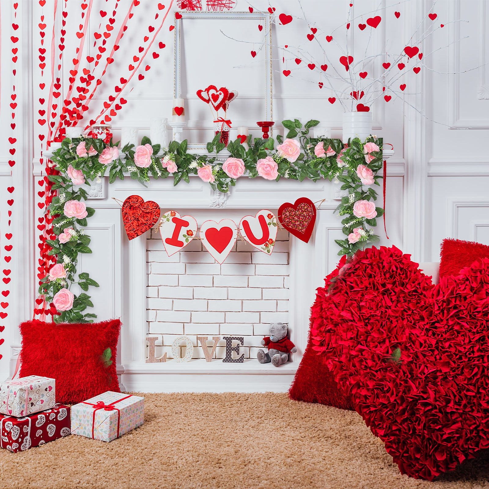 JilgTeok 4 Packs 2pcs 90.55in Artificial Rose Vine Flowers Plants Simulation 10 Heads Rose Vines for Mother's Day Wedding Scene Party Wall Hanging Mantel Tabletop Decoration