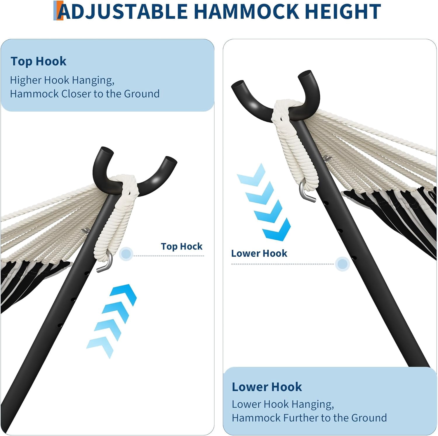 Double Hammock with Foldable Steel Stand and Carrying Bag, Portable Freestanding Hammock for Indoor & Outdoor Use, 450 lbs Capacity, Ideal for Garden, Patio, Camping, Beach, Black