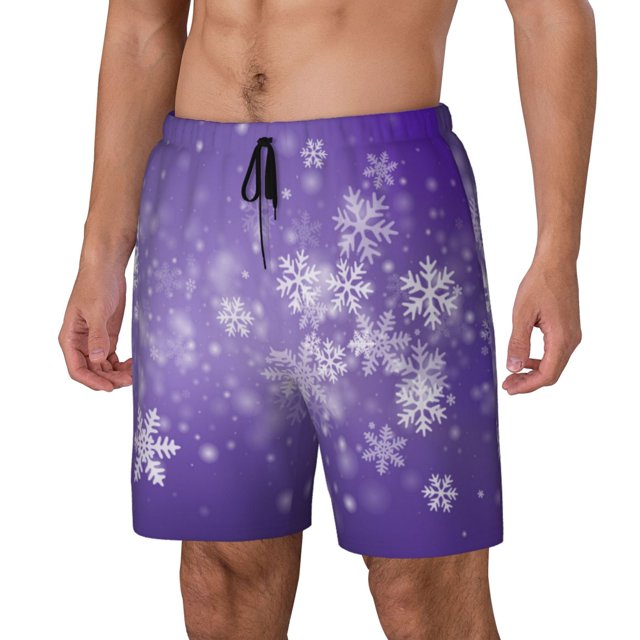 Balery Snowfall Sky White Purple Bañador para hombre, shorts de playa de secado rápido con entrepierna y forro de compresión-Medium