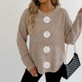 thumbnail image 6 of Floral Crew Neck Sweaters Womens Fall Chunky Knit Pullover Tops Loose Fashion Long Sleeve Ladies Sweater Khaki, S, 6 of 7