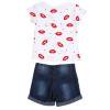 thumbnail image 2 of Conjunto De Ropa Para Bebé Niña Camiseta Corta Con Estampado De Labios Rojos + Conjunto De Pantalón Corto De Mezclilla-132024.02 Likrtyny Mujer, 2 of 8