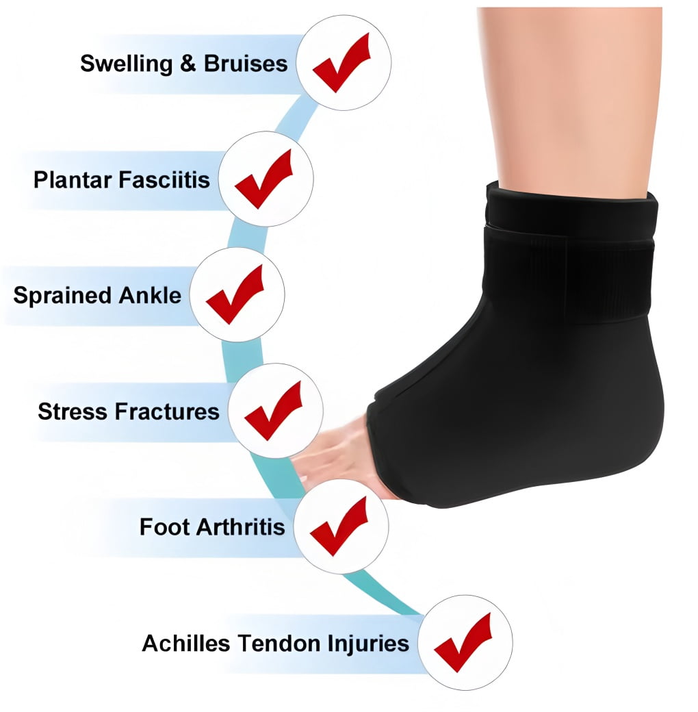 1Pack Reusable Solid Gel Ankle Ice Pack Wrap, Hot Cold Therapy for Foot Pain Relief, Adjustable Ankle Protector for Arthritis Swollen Injury