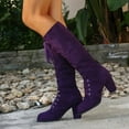 thumbnail image 2 of Vintage Knee High Combat Boots for Women Cocktail Party Suede Pointed Toe Block High Heel Strappy Long Tall Dress Boots Purple Size 8, 2 of 6