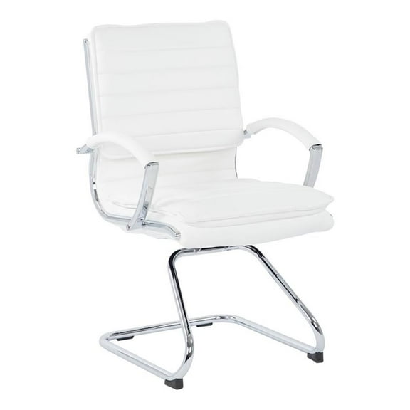Office Star Guest Faux Leather Chair in White with Chrome Base