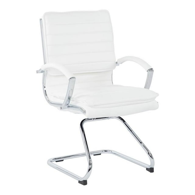 Office Star Fauteuil d'Appoint en Similicuir Blanc avec Base Chromée