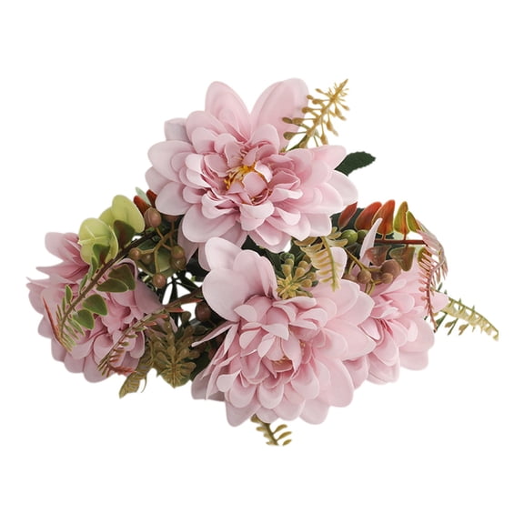 Specollect 1 Pcs Artificial Dahlia Silk Flower Bouquet with Fern Leaves for Home Decor, Wedding Centerpiece, Table Arrangement, Realistic Fake Floral Bundle for Vase