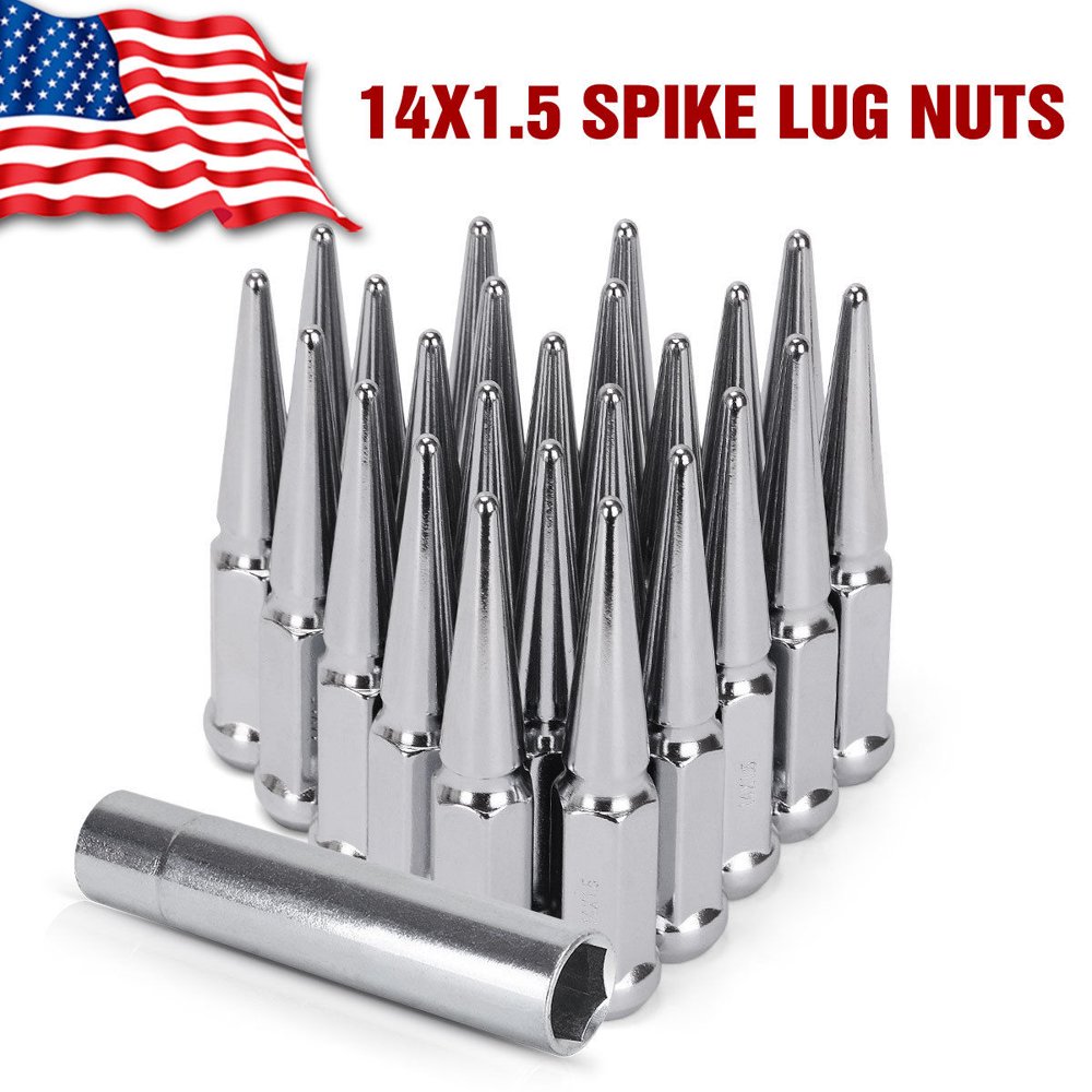 24 Spike Chrome Steel Lug Nuts 14 x1.5 for Dodge Ram 2500 Ford F250