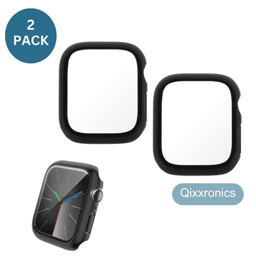 2x Qixxronics Full Cover Case Black for Apple Watch Series 9/8/7 [41mm], with Built-in Clear Tempered Glass Screen Protector