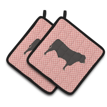 

Caroline s Treasures Black Angus Cow Pink Check Pair of Pot Holders