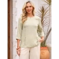 thumbnail image 4 of DARING DIVA Women's 3/4 Sleeve Trendy Business Blouse Crewneck Textured Top L Beige, 4 of 8